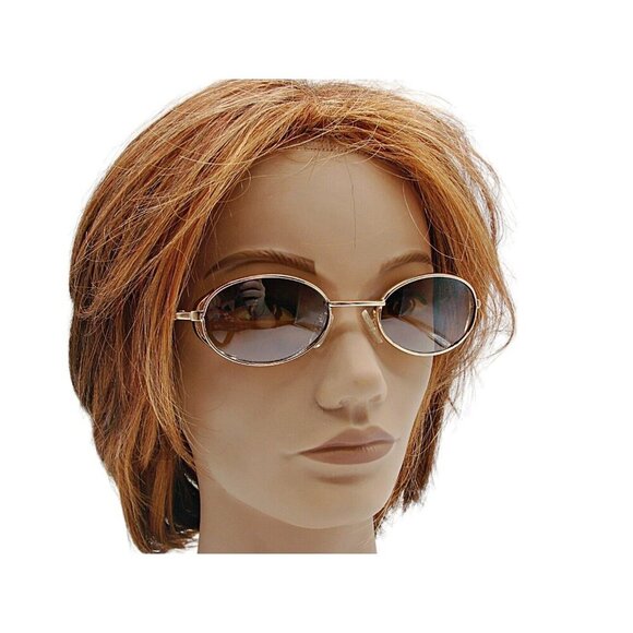 Vintage Sunglasses Gold Metal Frame Oval Shaped Summer Sunglasses Bronze Lens - Picture 3 of 9